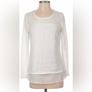 White long sleeve blouse size S eyelash lace and illusion back